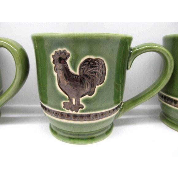 Cracker Barrel Elegant Rooster Green 4"  Mugs  Set Of 3 - Picture 4 of 9